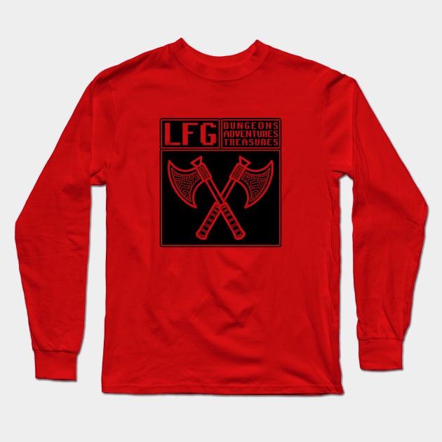 LFG Looking For Group Fighter Class Dual Axes Dungeon Tabletop RPG TTRPG Long Sleeve T-Shirt by GraviTeeGraphics